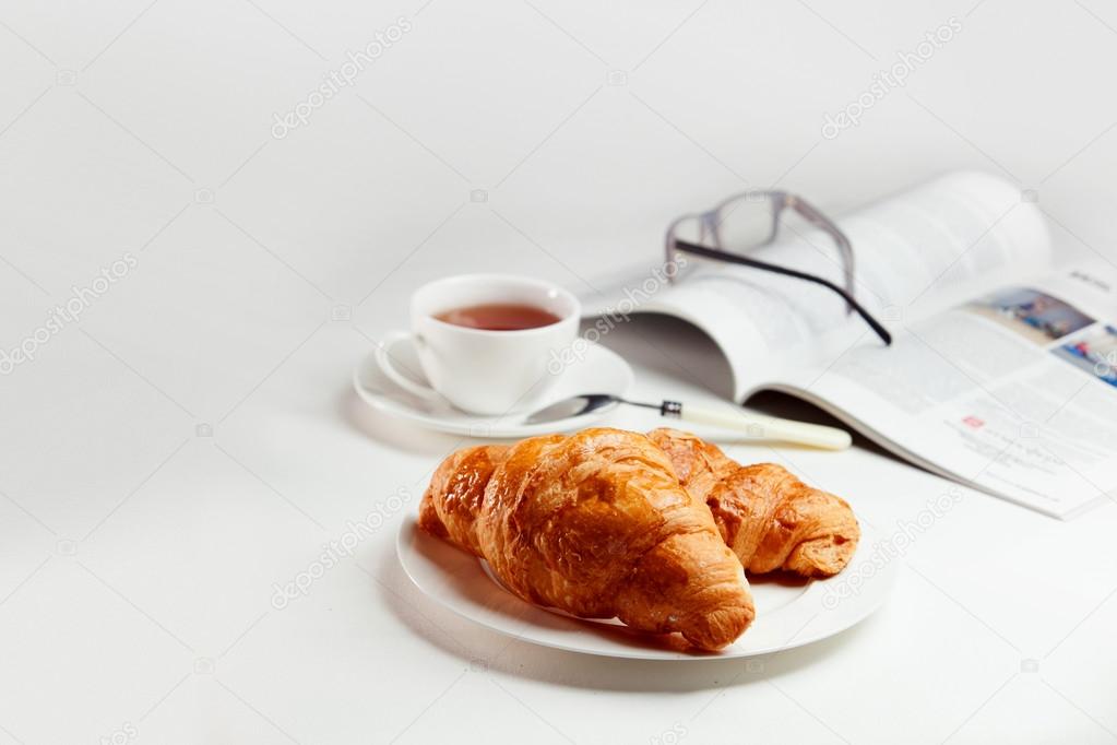 breakfast with fresh croissants