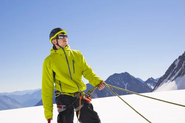 Climber hold rope in a hand — Stock Photo, Image