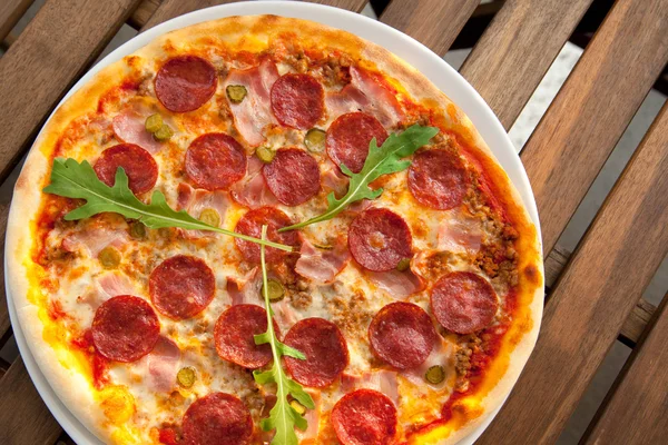 Meat pizza with salami — Stock Photo, Image