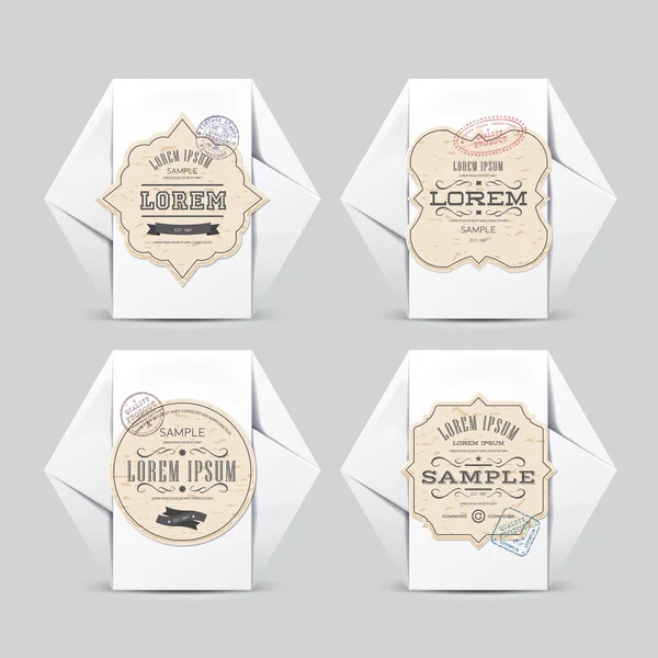 Etiquetas vintage en caja de papel blanco. Para tu diseño. Producto Embalaje 100% calidad — Archivo Imágenes Vectoriales