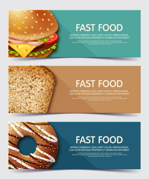 Set konsep ilustrasi spanduk untuk makanan cepat saji. Banner web dan materi cetak . - Stok Vektor