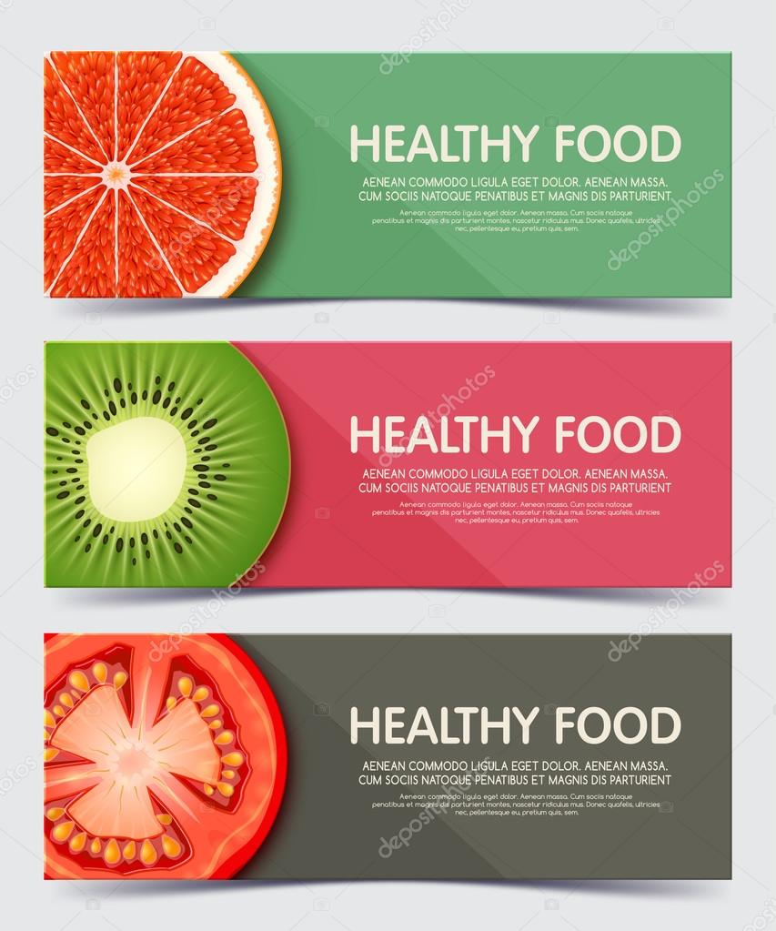 Set of illustration concept banner for healthy food. Web banners and printed materials.