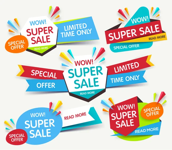 Banner super venta. Venta y descuentos. Ilustración vectorial — Vector de stock