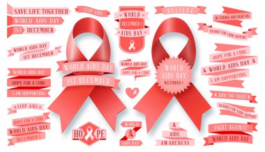 AIDS - vektör şerit koleksiyonu. Vektör kümesi. Durdur AIDS işaretleri küme