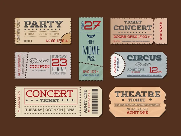 Theater and cinema Tickets & Coupons. A collection of  vector Ti — Stock Vector