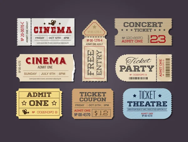 Entradas de teatro y cine y cupones. Una colección de vector Ti — Vector de stock