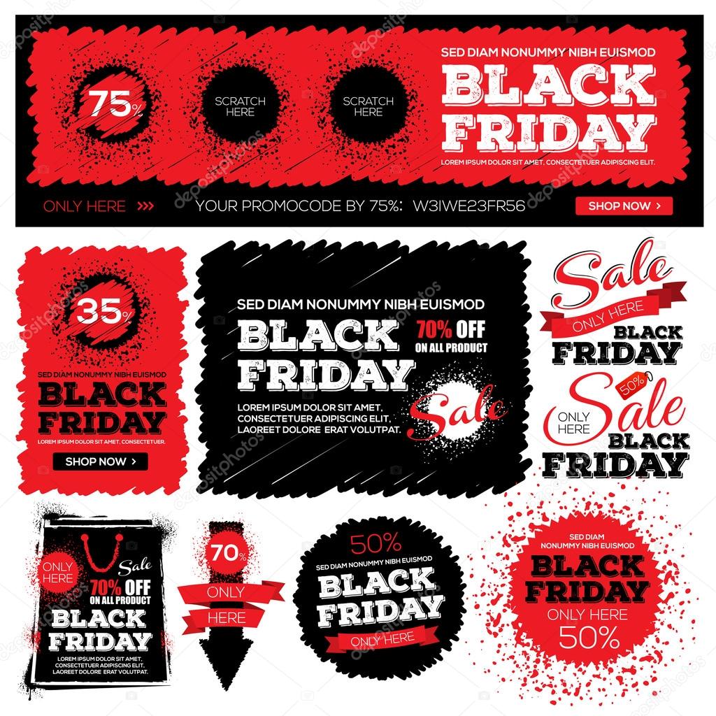 Set of black friday sale. Black friday banner. Vector illustratio