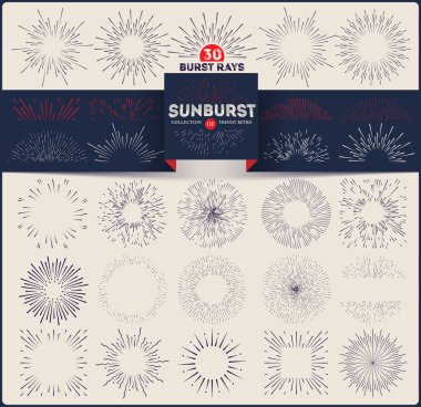 Trendy retro sunburst topluluğu. Patlama ışınları tasarım öğeleri