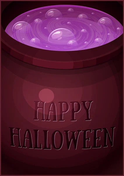 Häxor potten potion. Halloween affisch. Halloween cardposter. Vektor illustration. — Stock vektor