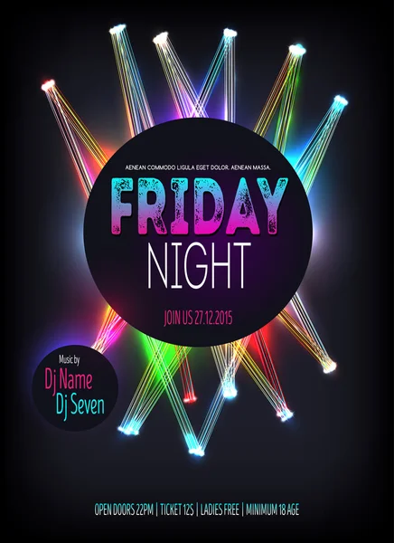 Night Disco Party Poster witht glowing lines. Background Template - Vector Illustration — Stock Vector