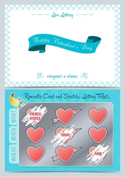발렌타인 하루 복권 스크래치 카드입니다. 발렌타인 데이 대 한 게임 카드. — 스톡 벡터