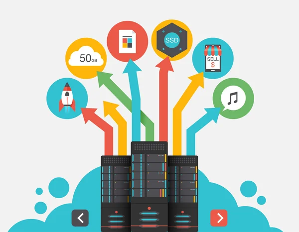 Armazenamento em nuvem. Abstract flat vector illustration of cloud storage and development concepts. Elementos para aplicações móveis e web . —  Vetores de Stock