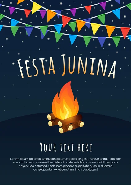 Festa Junina poster. Brezilyalı Haziran parti. Latin Amerika tatil arka plan. — Stok Vektör