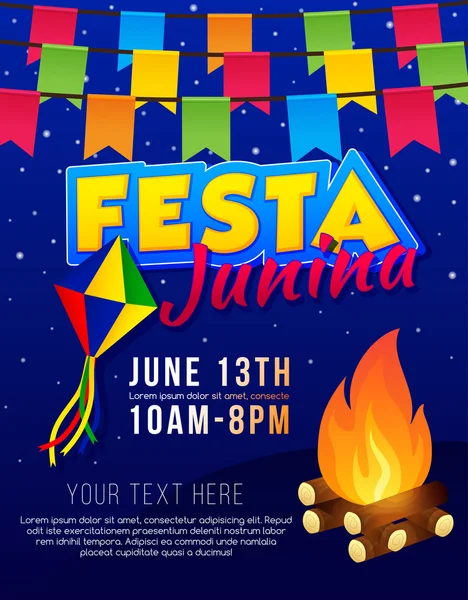 Festa Junina poster. Brezilyalı Haziran parti. Latin Amerika tatil arka plan. — Stok Vektör