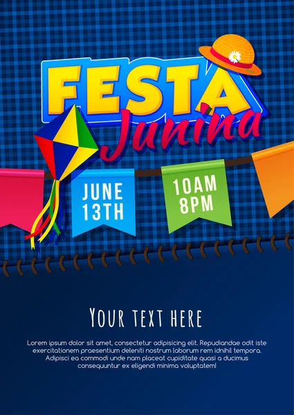 Festa Junina poster. Brezilyalı Haziran parti. Latin Amerika tatil arka plan. — Stok Vektör