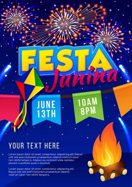 Festa Junina poster. Brezilyalı Haziran parti. Latin Amerika tatil arka plan. — Stok Vektör
