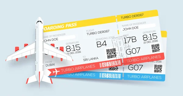 Airline boarding pass tickets. Booking tickets. Two tickets on aircraft. Web template — Stock Vector