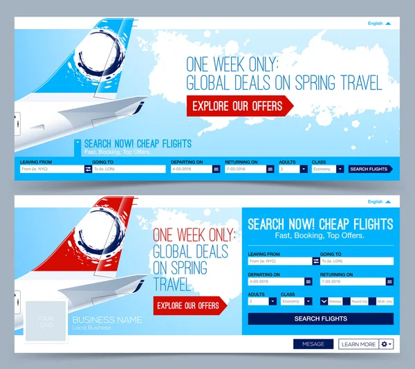 Booking tickets flight Template. Search Flights. Web Banner, Header Layout Template. Creative cover. — Stock Vector