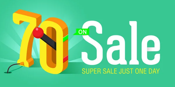 Super Koop banner met schakelaar op off. Grote verkoop. Verkoop poster. Super verkoop slechts één dag en speciale aanbieding. 70% korting. — Stockvector