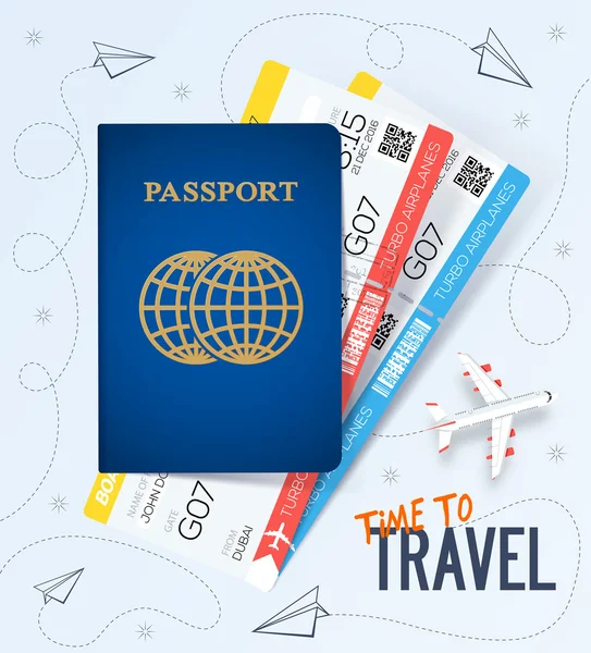 旅游，商务旅行概念。护照和机票。空中旅行概念。商业旅行插画。平面设计 — 图库矢量图片