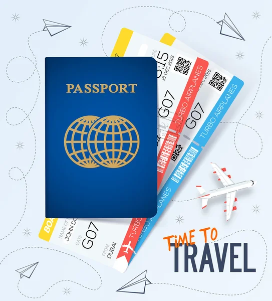 Travel, business trip concept. Passport with tickets. Air travel concept. Business travel illustration. Flat Design — Stock Vector