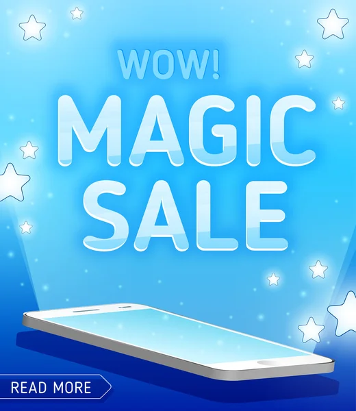Magia sprzedaż z radiance od smartfonu. Wow magia sprzedaż. — Wektor stockowy