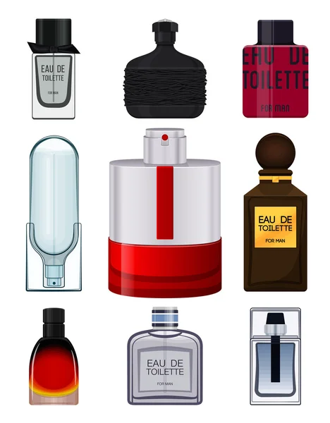 Set perfume bottle on white background. Perfume bottle for men. Male fragrance. Eau de toilette. Vector illustration — Stock Vector