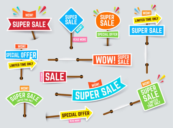 Set of super sale banners. Sale and discounts. Vector illustration