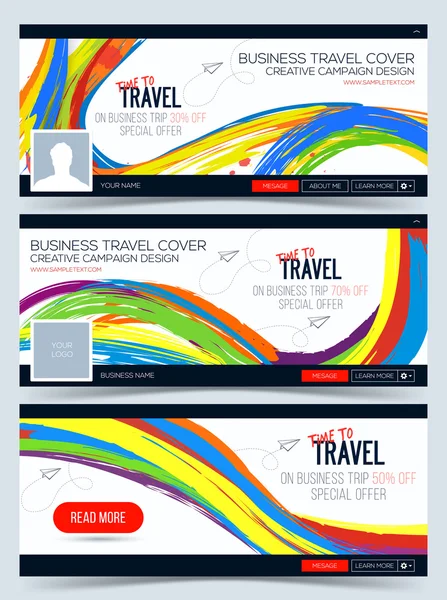 Hora de viajar. Banner web vetorial colorido, Modelo de layout de cabeçalho. Cobertura criativa. Modelo de Layout de Cabeçalho para negócios de viagens — Vetor de Stock