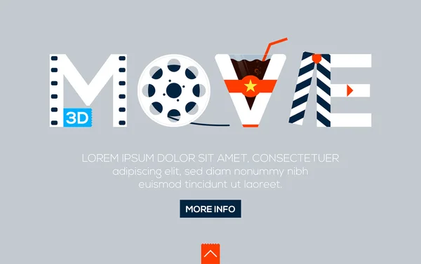 Kreativa ordet för online film och andra bokstäver på grå bakgrund. Web banner, platt designkoncept. Vektorillustration — Stock vektor