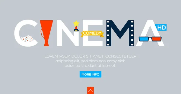 Parola creativa per cinema online e altro, lettering su sfondo grigio. Banner web, concetto di design piatto. Illustrazione vettoriale — Vettoriale Stock