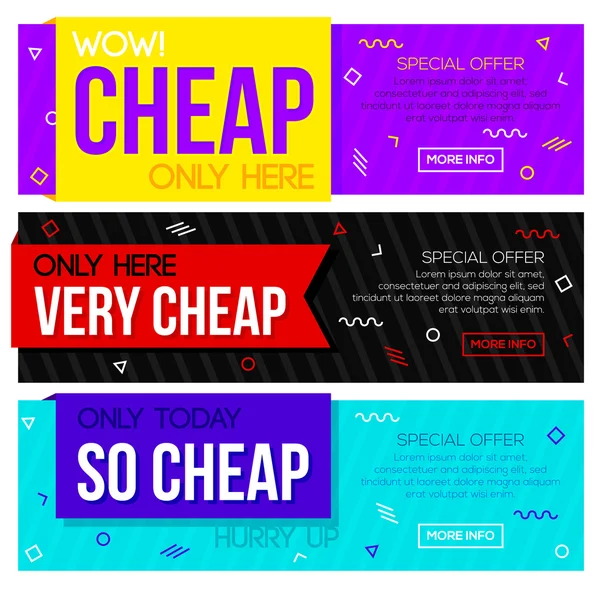 Very cheap banner set. Modern sale and discount banners for web. Vector illustration — Stock Vector