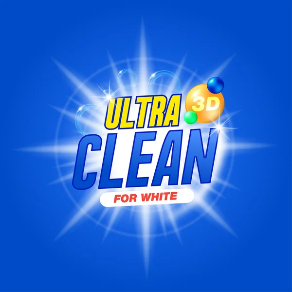 Ultrasauber für Weiß. Vorlage für Waschmittel. Verpackungsdesign für Waschpulver & flüssige Reinigungsmittel. Aktienvektor — Stockvektor