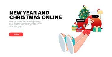 Mutlu Noel Baba 'lar Noel arifesinde evde dinleniyor. Bir çanta dolusu hediyeye yaslanıyor, sohbet ediyor ve akıllı telefondan çocukların isteklerine cevap veriyor. Hediye kutuları, hediye paketleri Noel ağacı ve Noel Baba..