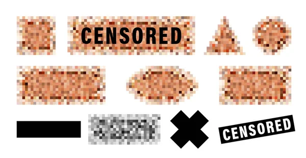 Censorship Elements Set Censored Bar Pixel Censor Mosaics Signs Set — Stock Vector