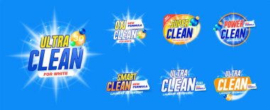Laundry detergent template Set for Cleaning service, package design, Washing Powder & Liquid Detergents ready for branding and ads design. clipart