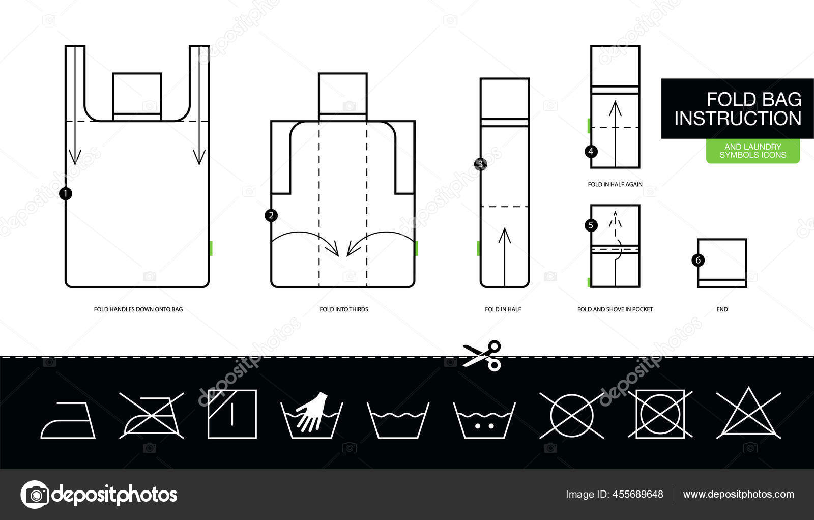 Instruction How Fold Step Step Eco Bag Foldable Reusable Shopping Stock