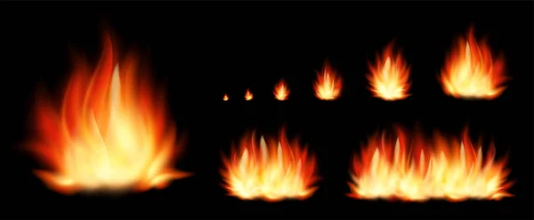 Set Aus Realistischen Feuerelementen Vom Kleinsten Feuer Bis Hin Einem — Stockvektor