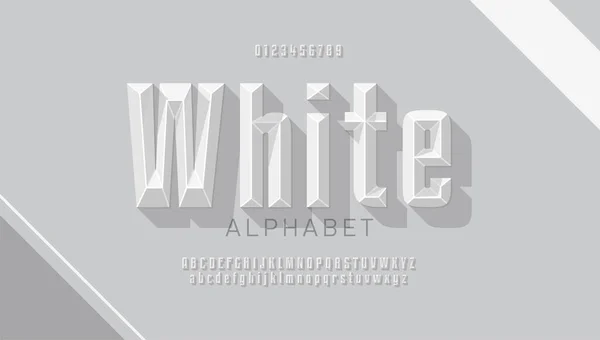 ファセット付きオリジナルホワイトレトロフォント 文字と数字がセットされた太字の3Dアルファベット — ストックベクタ