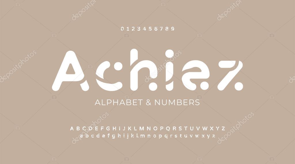 Abstract minimal creative alphabet fonts. Flat twisted Regular font with dot.