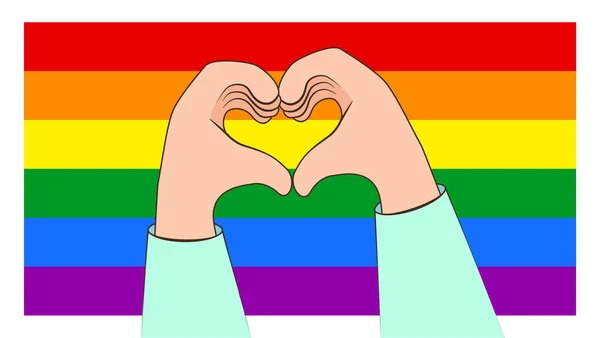 Heart Hands Maken Een Lgbt Regenboogvlag Achtergrond Begrip Lgbt Trots — Stockvector