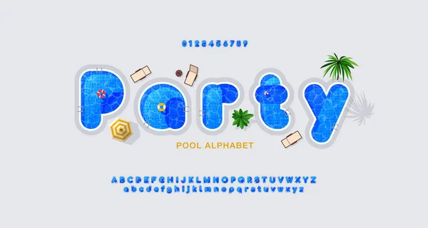 Vector Pool Alphabet Font Top View Letters Filled Water Latin — Stock Vector