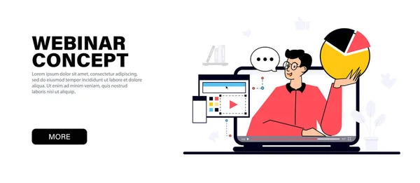 Ung Kille Som Genomför Ett Webinar Eller Online Business Utbildning — Stock vektor