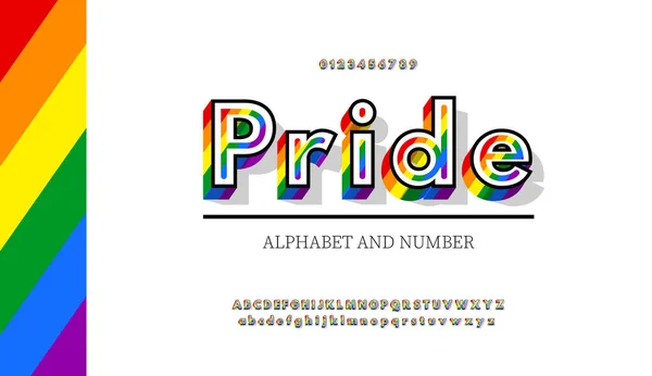 Moderne Alfabet Letters Cijfers Met Rainbow Kleuren Rainbow Vlag Kleuren — Stockvector
