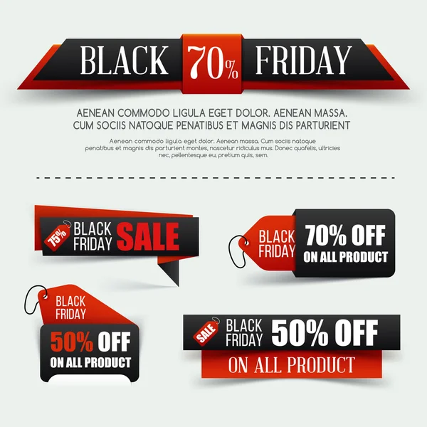 Set of Black friday sale. Vector illustration. Black paper banner. Grouped for easy editing. — Stock Vector