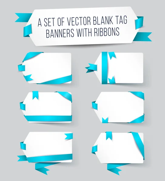 Satu set banner vektor dengan Ribbons. Tag dengan Pita pirus. Diskon Penjualan Ditata - Stok Vektor