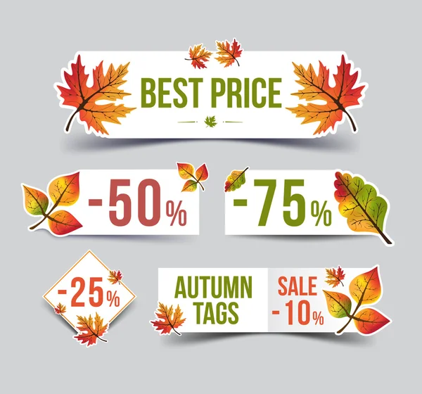 Autumn sticker. Autumn Sale set. Vector Illustration. Discount. Sale Stickers — Stock Vector