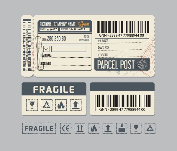 Poste de colis. Étiquettes d'emballage — Image vectorielle