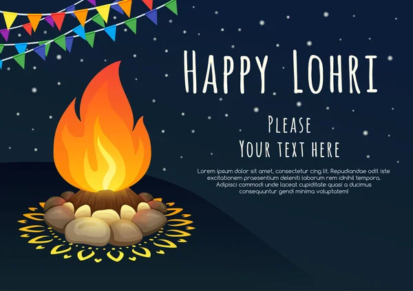 Feliz celebração Lohri. Feliz fundo Lohri com fogueira. Cartaz criativo. Feliz Festival de Lohri —  Vetores de Stock