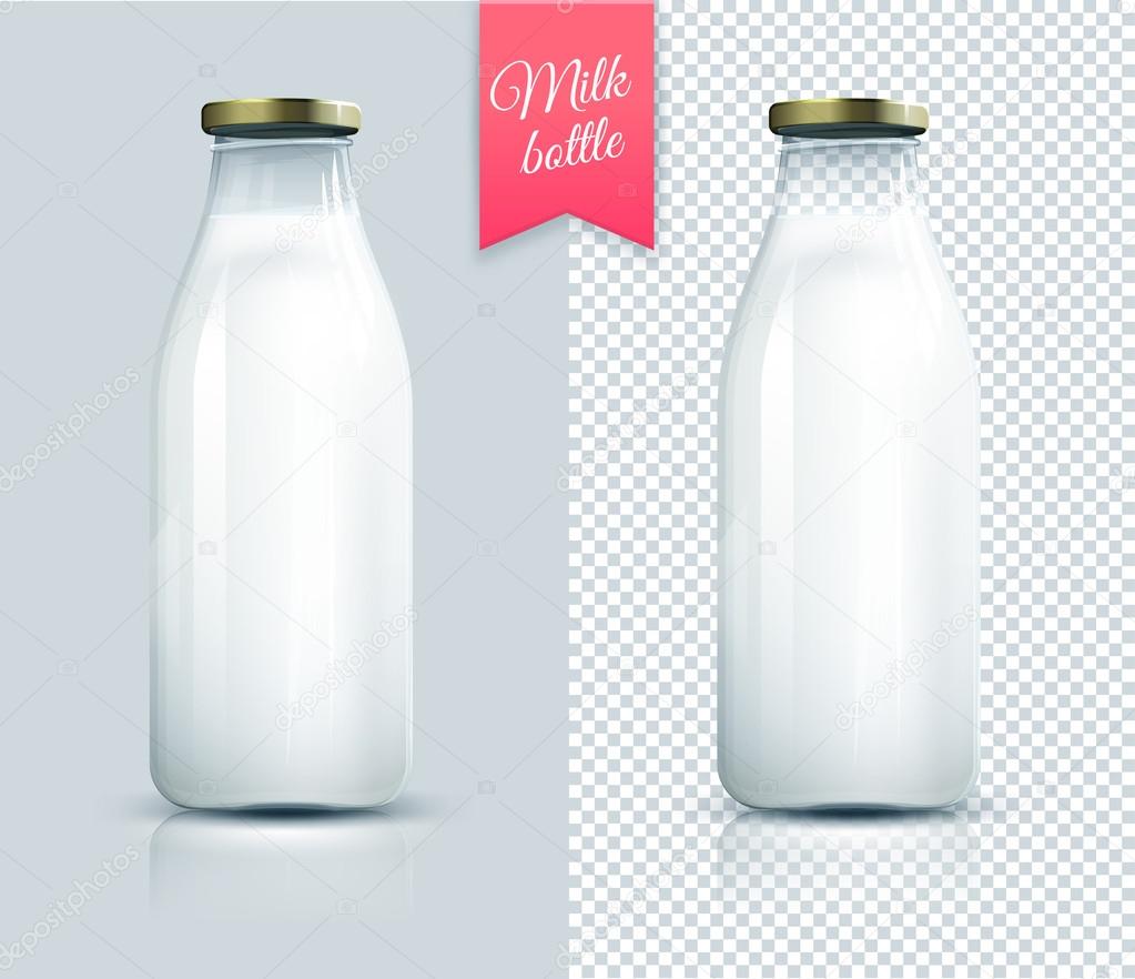 Traditional glass milk bottle. Bottle of milk isolated.